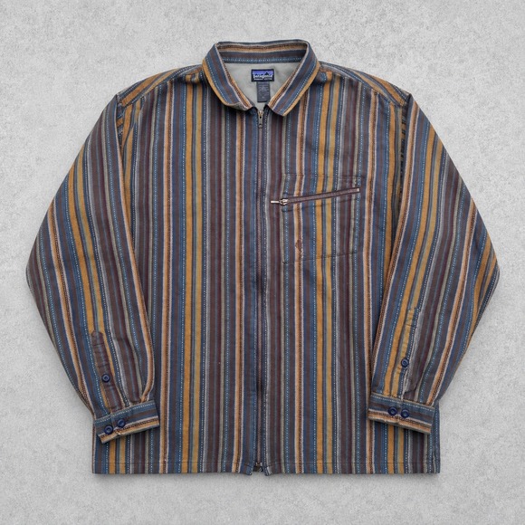 Patagonia Other - Patagonia Rythm Splitter Full Zip Stripe Shirt Jacket Mens XL Brown Blue Ochre
